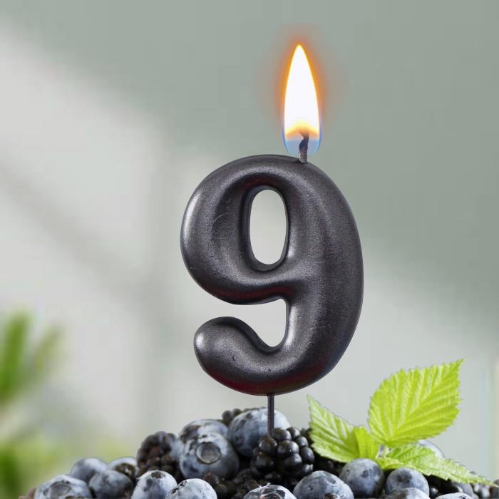 Свеча в торт "Мокрый асфальт", цифра 9