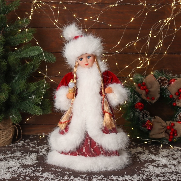 Снегурочка Снегурочка "В пушистой шубке, с фонариком" двигается, с подсветкой, 40х20 см, красный