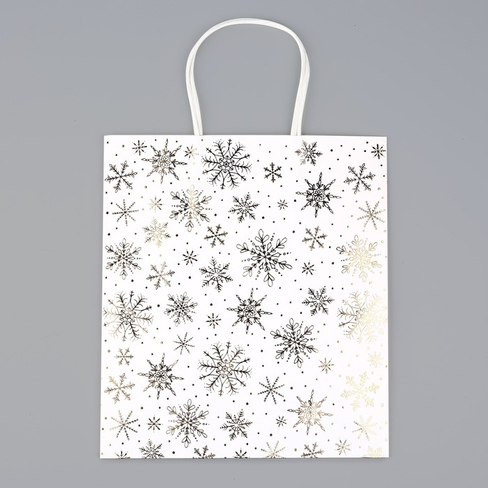 Пакет подарочный новогодний крафтовый &laquo;Снежинки&raquo;, 22 х 25 х 12 см , Новый год