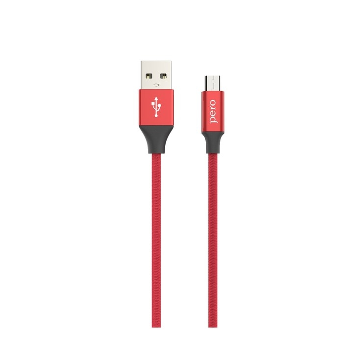 Кабель PERO DC-02, microUSB - USB, 2 А, 1 м, тканевая оплетка, красный Кабель PERO DC-02, microUSB - USB, 2 А, 1 м, тканевая оплетка, красный