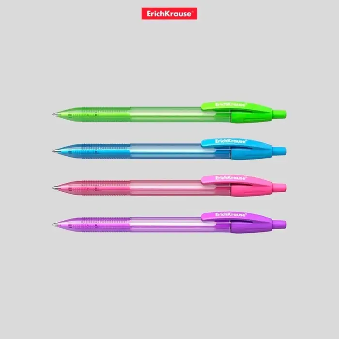 Ручка шариковая автоматическая ErichKrause R-301 Spring Matic, узел 0.7 мм, чернила синие, длина линии письма 2000 метров, МИКС