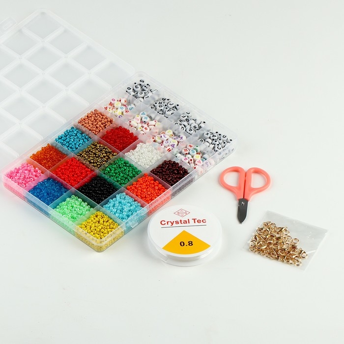 Набор для создания украшений, набор 24 цвета,1 шт. &mdash; 3 мм, 400 букв, леска, фурнитура, ножницы