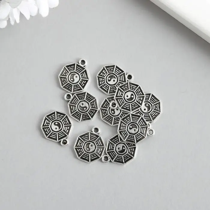 Металлический элемент, декоративная подвеска &laquo;Арт Узор. Монетка инь-ян&raquo;, серебро, 1.5&times;1.3 см