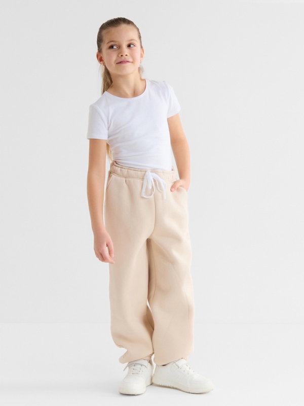 Брюки для девочки с начёсом MINAKU: Exclusive print, бежевые, Oversize рост 104 см Брюки для девочки с начёсом MINAKU: Exclusive print, бежевые, Oversize рост 104 см