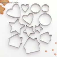Набор форм для печенья Доляна &laquo;Домик. Круг. Cердце. Звезда&raquo;, 12 шт, цвет серебристый
