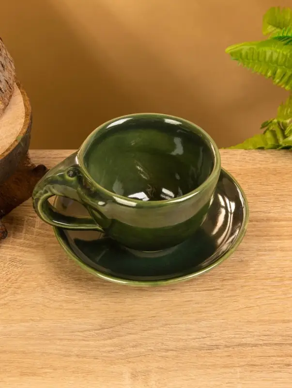 Чашка с блюдцем &laquo;Слоник&raquo;, 13&times;13&times;8 см, керамика, зелёная