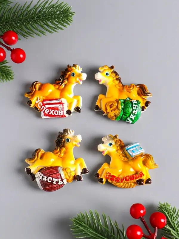 Магнит полистоун  "Лошадка с мешком золотых монет" МИКС 5,7х6,5 см