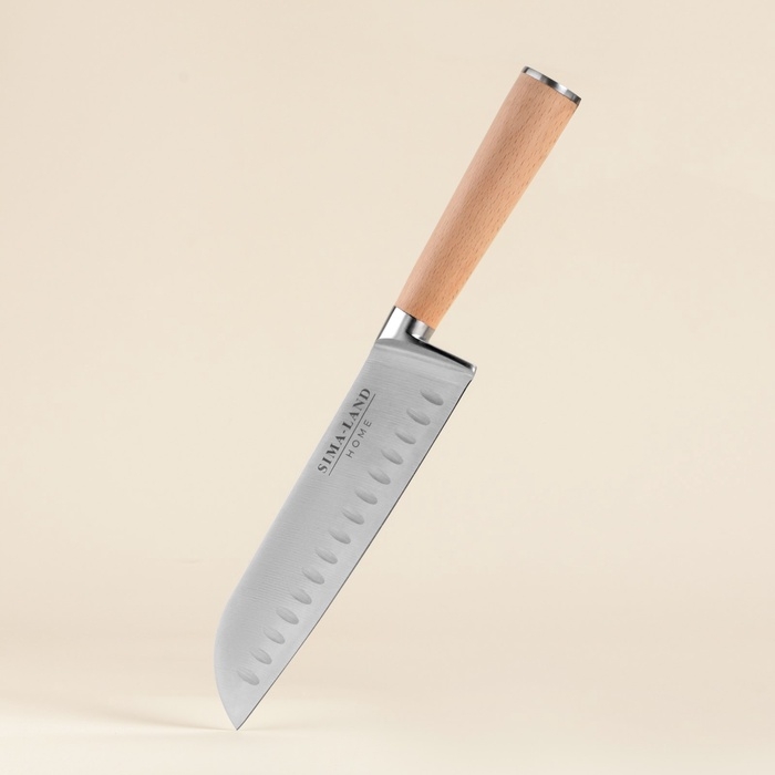 Нож кухонный сантоку SL Home &laquo;Калабрия&raquo;, нержавеющая сталь, 18 см, бежевый