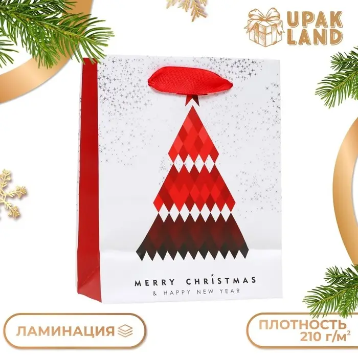 Пакет новогодний подарочный ламинированный &laquo;Красочная елка&raquo; 11.5&times;14.5&times;6 см