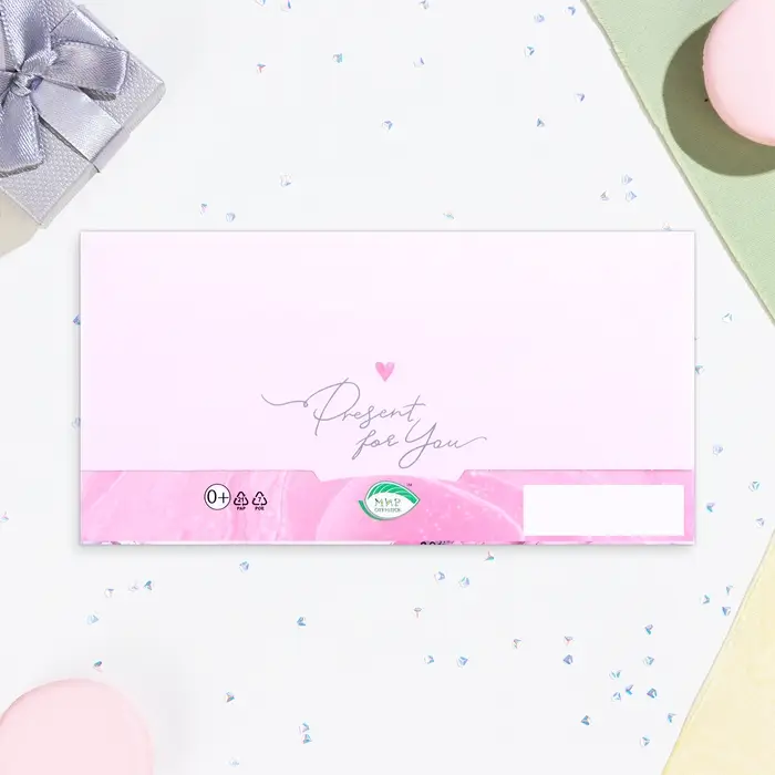 Конверт для денег "С Днём Рождения!" чашка сладостей, тиснение, 16,5 х 8,5 см