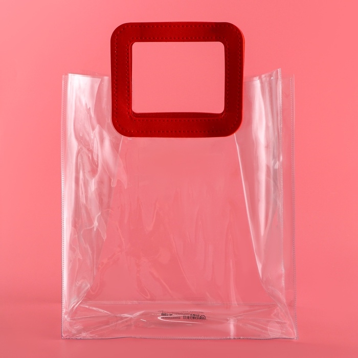 Пакет подарочный из ПВХ, красный, 25 x 28 x 15 см