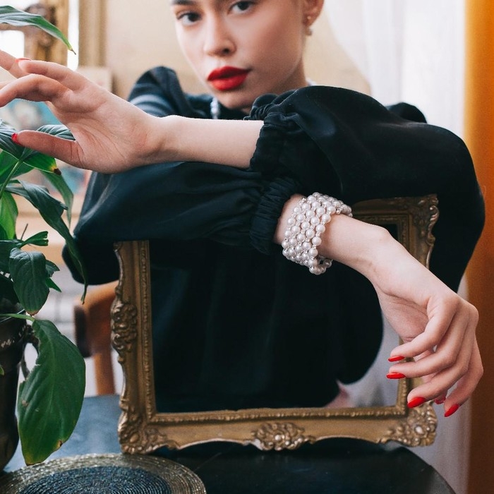 Браслет-пружинка &laquo;Жемчужинка&raquo; 5 рядов, шахматы, цвет белый, 6 см