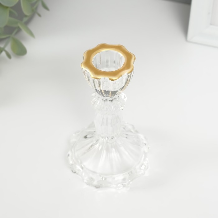 Подсвечник стекло на 1 свечу Подсвечник стекло на 1 свечу "Воздух. Колонна" с золотом d=2 см 6,3х6,3х9 см