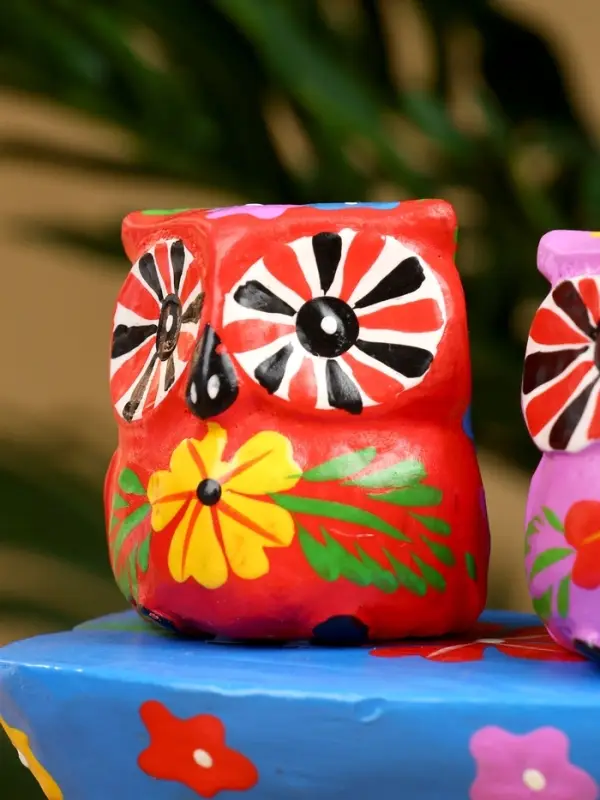 Сувенир "Пара совят" дерево 14х7х9 см, цв. красный/сиреневый