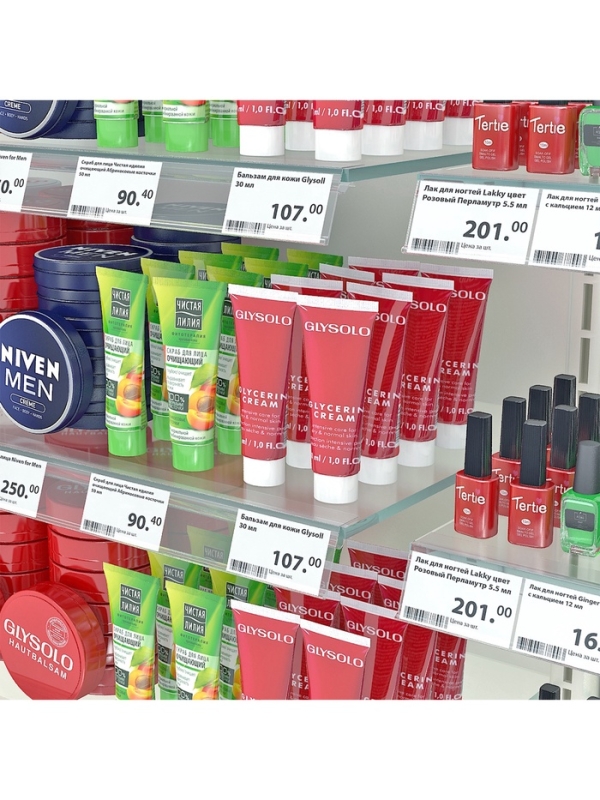 Ценникодержатель для крепления на стеклянные полки, 100&times;4&times;3,9 см, цвет прозрачный