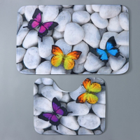 Коврики для ванной и туалета Доляна &laquo;Камни&raquo;, 2 шт: 40&times;50 см, 50&times;80 см, цвет белый