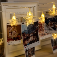 Гирлянда &laquo;Нить&raquo; 4.5 м с насадками &laquo;Прищепки-звёзды&raquo;, IP20, прозрачная нить, 20 LED, свечение тёплое белое, 220 В