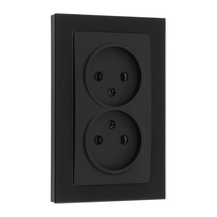 Розетка двухместная TOT Matte Glass, 10 А, скрытая, без з/к, стекло, черная Розетка двухместная TOT Matte Glass, 10 А, скрытая, без з/к, стекло, черная