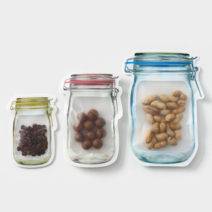 Пакеты для хранения с защелкой «Баночки», 0,9 л, 0,5 л, 0,15 л Пакеты для хранения с защелкой «Баночки», 0,9 л, 0,5 л, 0,15 л