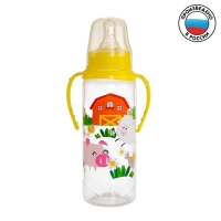 Бутылочка для кормления «Весёлая ферма», классическое горло, с ручками, 250 мл., от 0 мес, цвет жёлтый Бутылочка для кормления «Весёлая ферма», классическое горло, с ручками, 250 мл., от 0 мес, цвет жёлтый