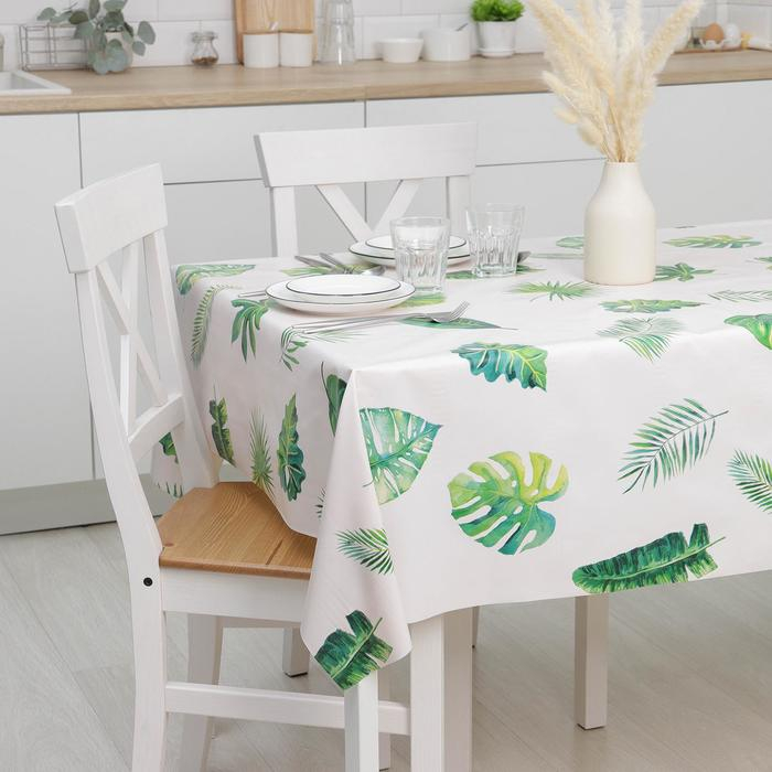 Клеёнка на стол Доляна &laquo;Тропики&raquo;, на тканевой основе, рулон 20 метров, ширина 137 см, общая толщина 0,22 мм, цвет белый