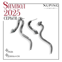 Серьги металл XUPING змейка, цвет белый в серебре Серьги металл XUPING змейка, цвет белый в серебре