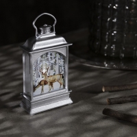 Светодиодная фигура &laquo;Серебристый фонарь с оленями&raquo; 7 &times; 13 &times; 3.5 см, пластик, батарейки AG13х3 (в комплекте), свечение тёплое белое