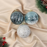 Набор шаров пластик d-8 см, 3 шт "Ксавье" ассорти, бело-синий Набор шаров пластик d-8 см, 3 шт "Ксавье" ассорти, бело-синий