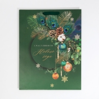 Пакет подарочный новогодний ламинированный &laquo;Малахит&raquo;, L 31 х 40 х 11,5 см, Новый год