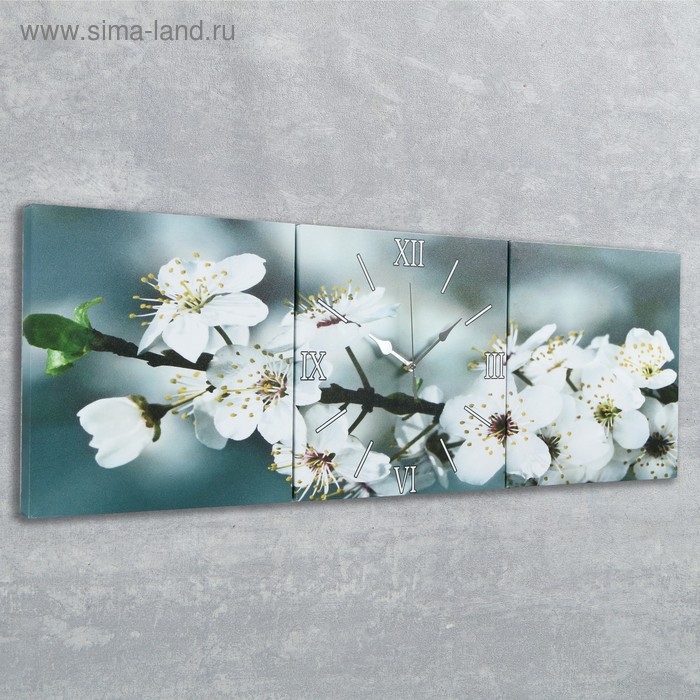 Часы настенные, модульные, серия: Цветы, "Весеннее цветение", 35х110  см