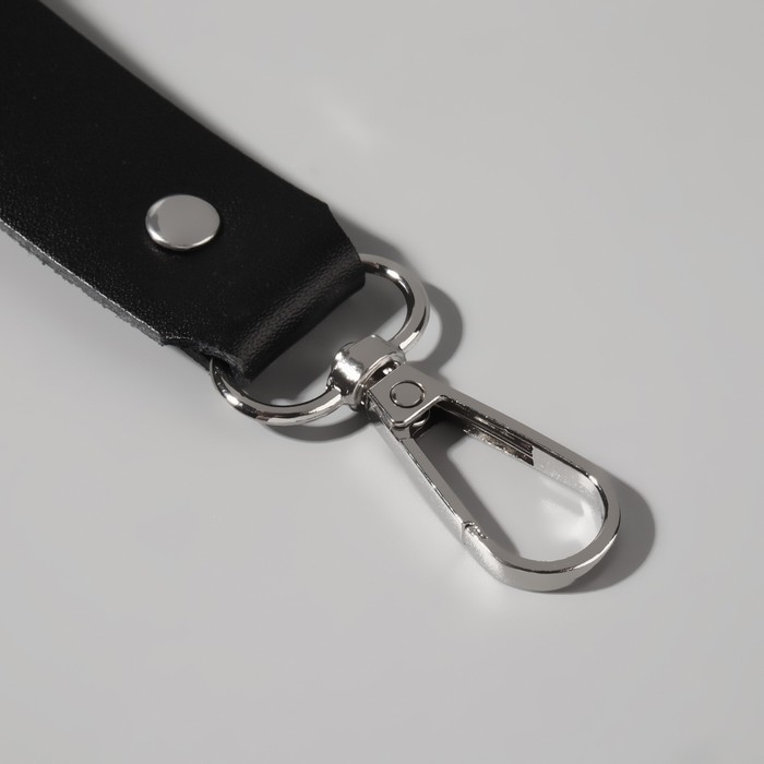 Ручка для сумки из натуральной кожи, с карабинами, 30 &plusmn; 2 см &times; 2,5 см, цвет чёрный/серебряный