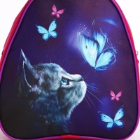 Рюкзак детский для девочки &laquo;Котик и бабочка&raquo;, 23 х 23 х 20 5 см, отдел на молнии, цвет красный