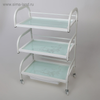 Столик косметолога 52&times;32&times;80, на колеса&times;, 3 полки, цвет белый (РИСУНОК НА СТЕКЛЕ МИКС)