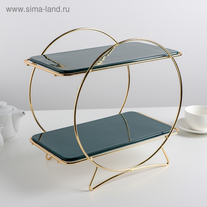 Блюдо керамическое 2-х ярусное &laquo;Изумруд&raquo;, 32&times;19&times;31 см, цвет изумрудный