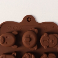 Форма для конфет и шоколада Доляна &laquo;Животные. Любовь&raquo;, силикон, 20,6&times;10,5&times;1,4 см, 15 ячеек, цвет коричневый