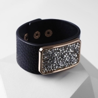 Браслет кожа &laquo;Помпеи&raquo; стразы, цвет бело-чёрный в золоте, 21 см