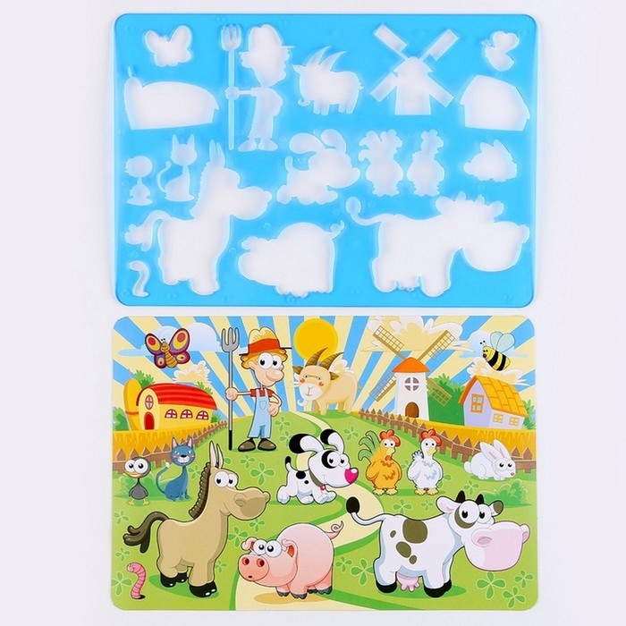 Трафарет для малышей &laquo;Весёлая ферма&raquo; с раскраской