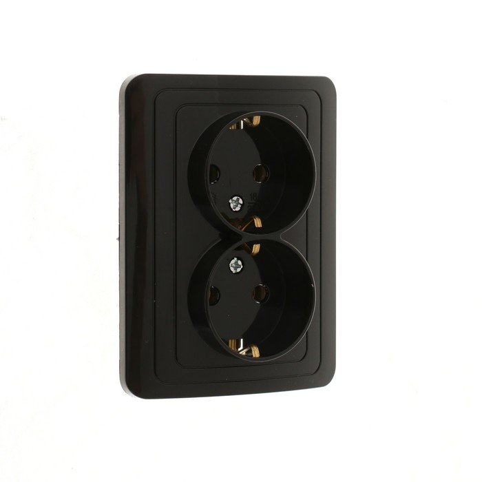 Розетка двухместная Luazon Lighting "Орион", 16 А, скрытая, с з/к, черная