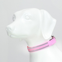 Ошейник с подсветкой Двойная полоса размер М, ОШ 40-48 х 2,5 см 3 режима свечения розовый Ошейник с подсветкой Двойная полоса размер М, ОШ 40-48 х 2,5 см 3 режима свечения розовый