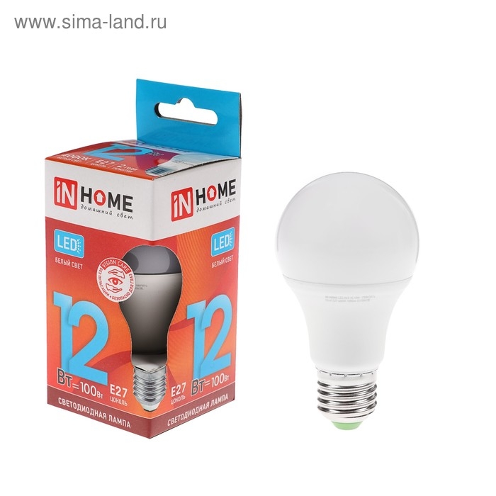 Лампа светодиодная IN HOME LED-A60-VC, Е27, 12 Вт, 230 В, 4000 К, 1140 Лм