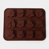 Форма для шоколада Доляна &laquo;Совы&raquo;, силикон, 19&times;15 см, 12 ячеек (3,5&times;3,5&times;1,5 см), цвет коричневый