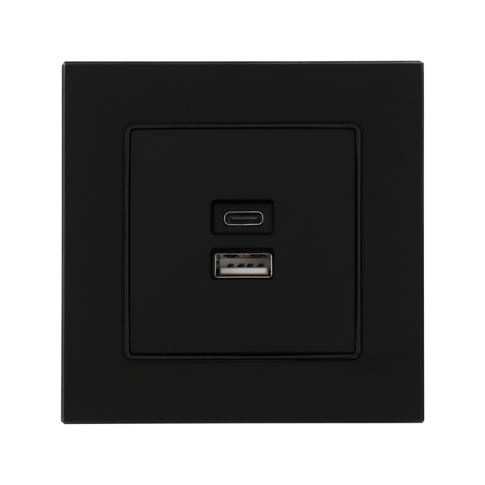 Розетка с USB-A + USB-C разъёмами, 2.1 A, 5В, TOT Matte Glass, скрытая, стекло, черная