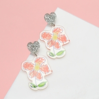 Серьги акрил &laquo;Цветы&raquo; нарисованные, цветные в серебре