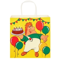 Пакет подарочный "С Днём Варенья!" 22х22х11 см, крафт, упаковка, Малыш и Карлсон