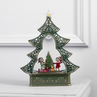 Светодиодная фигура &laquo;Ёлка с детьми и ёлкой&raquo; 23 &times; 29 &times; 9.5 см, пластик, батарейки ААх3 (не в комплекте), USB, свечение тёплое белое