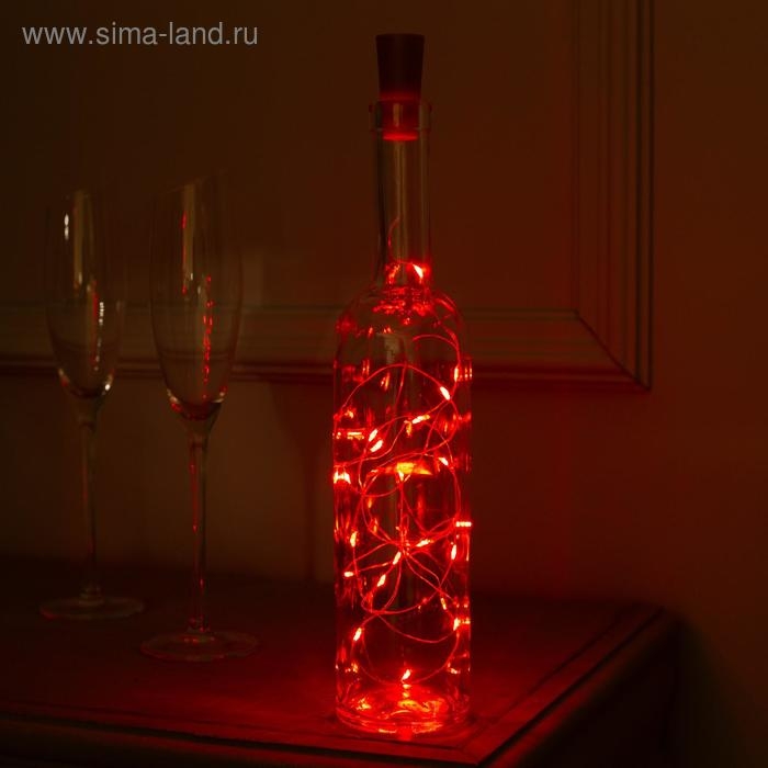 Гирлянда &laquo;Нить&raquo; 2 м роса с пробкой, IP20, серебристая нить, 20 LED, свечение красное, LR44х3