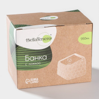 Банка для хранения сыпучих продуктов с ложкой BellaTenero, 750 мл, 14,5&times;11 см, с бамбуковой крышкой, фарфоровые, цвет белый