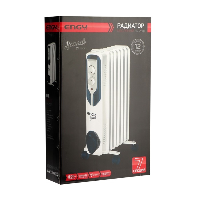 Обогреватель ENGY EN-2507, маслянный, 1500 Вт, 20 м&sup2;, 7 секций, белый