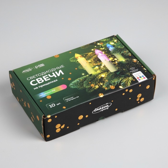 Светодиодные свечи на прищепках 10 см, 10 штук, батарейки ААх1 (не в комплекте), пульт ДУ, свечение мульти (RGB) Светодиодные свечи на прищепках 10 см, 10 штук, батарейки ААх1 (не в комплекте), пульт ДУ, свечение мульти (RGB)