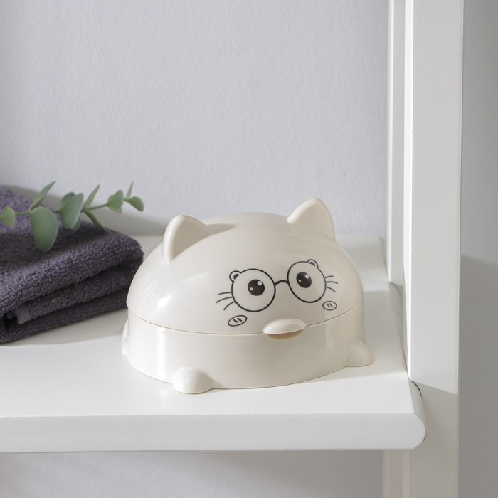 Мыльница с крышкой &laquo;Котейка&raquo;, пластик, 11,5&times;11&times;8 см, цвет МИКС